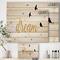 Designart - Family of Birds on Gold Words II - Cottage Print on Natural Pine Wood
